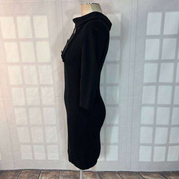 🔥🔥5 for $25🔥🔥 Kenzie Black High Neck 3/4 Sleeve Button Detail Bodycon Dress - Picture 6 of 8